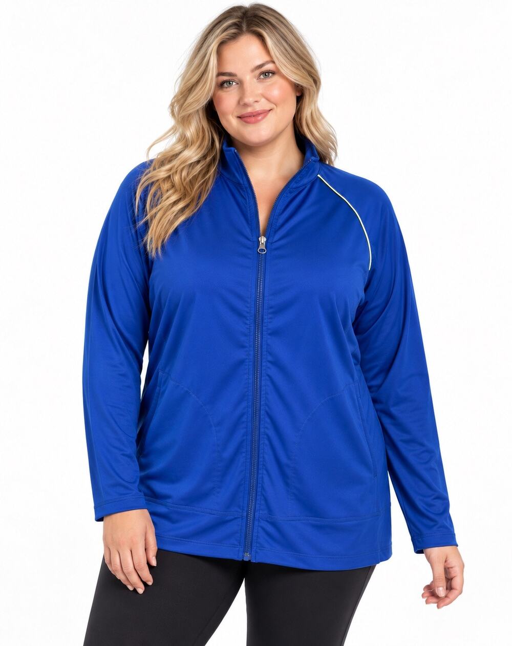 Danskin Royal Blue Collared Full Zip Track Jacket w/ Yellow Contrast Piping